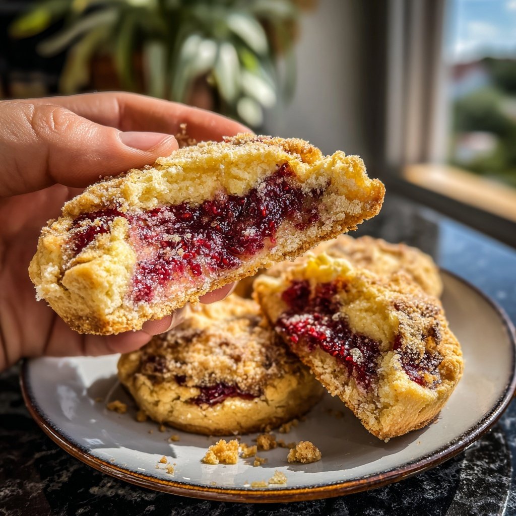 Eggnog Daumenabdruckkekse Marmeladegefüllt