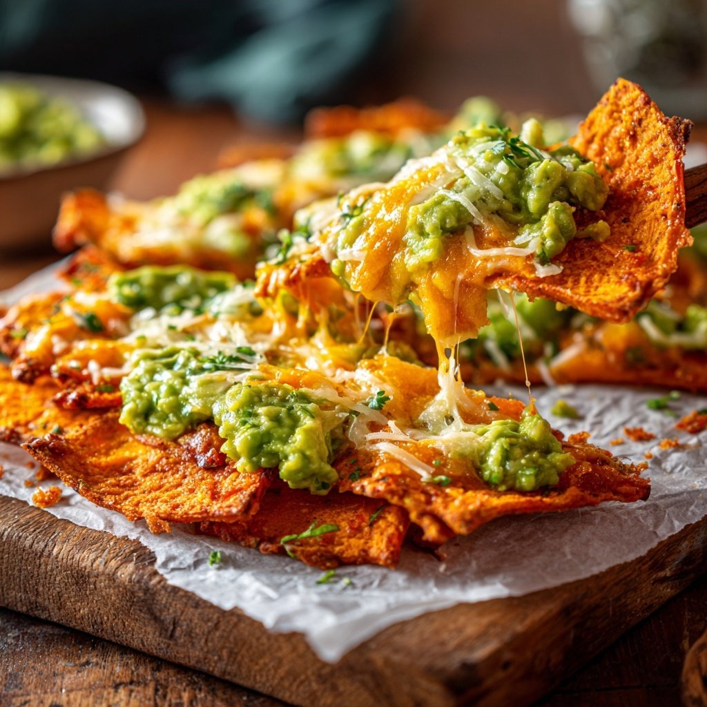 Süßkartoffel Nachos mit Guacamole