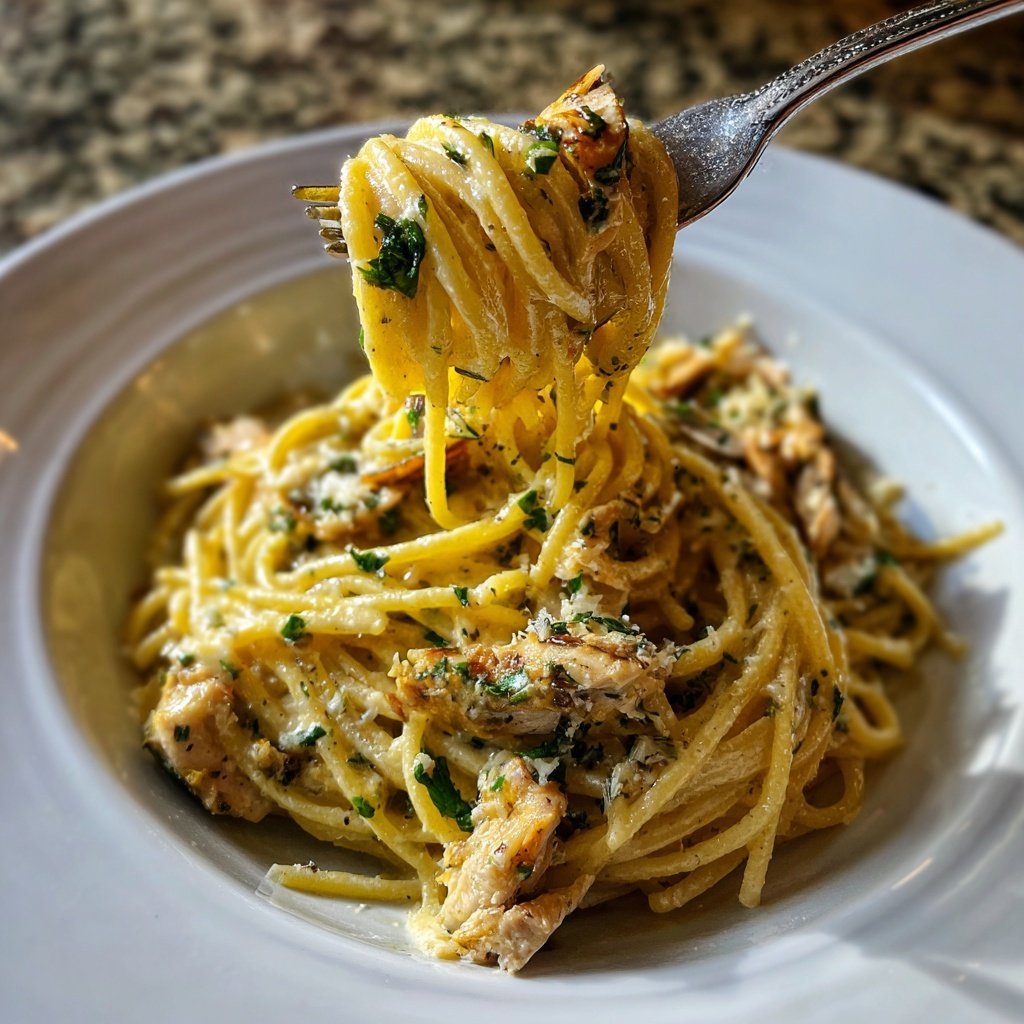 Hähnchen Spaghetti Komfort klassisches Abendessen