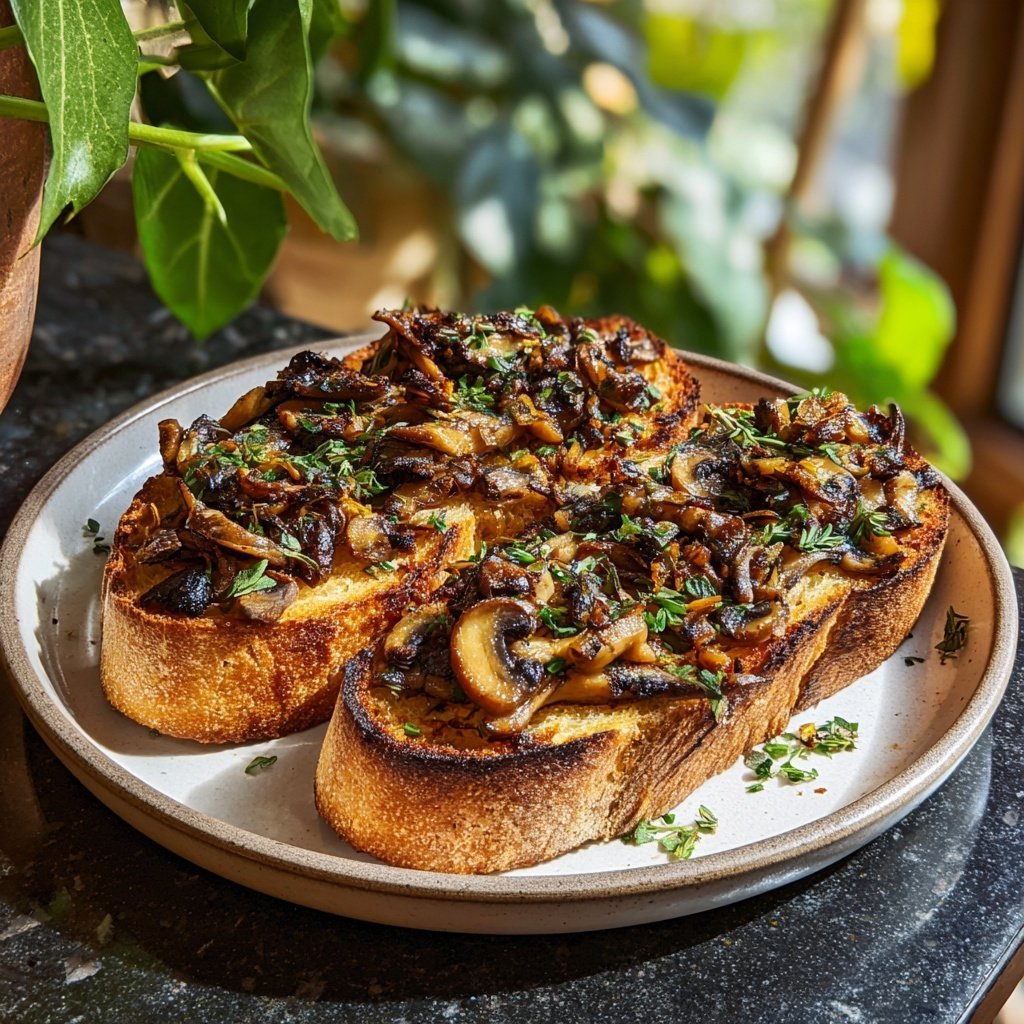 Knoblauch-Kräuter-Pilz-Toasts