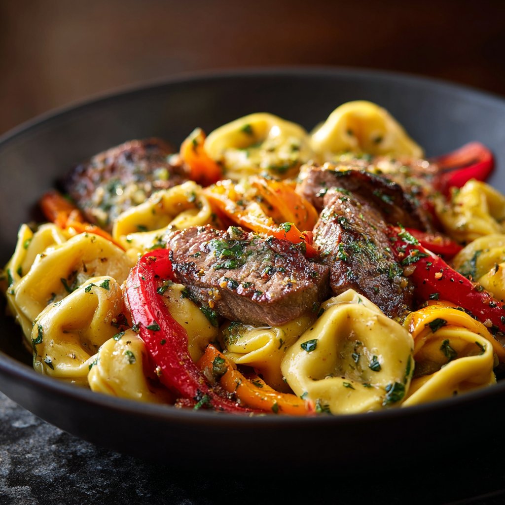 Knoblauch Steak Tortellini mit geröstetem Gemüse