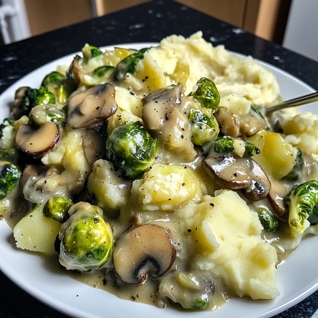 Pilzpfanne mit Rosenkohl & Kartoffelpüree