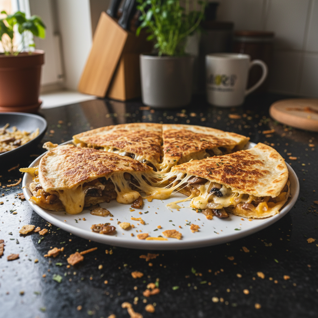 Karamellisierte Zwiebel Pilz Quesadilla