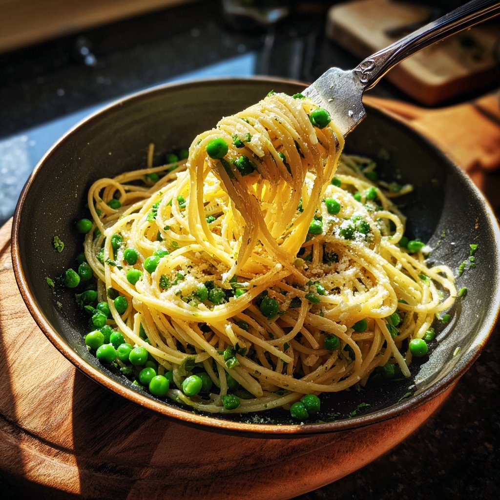 Pasta Aglio e Olio mit Erbsen