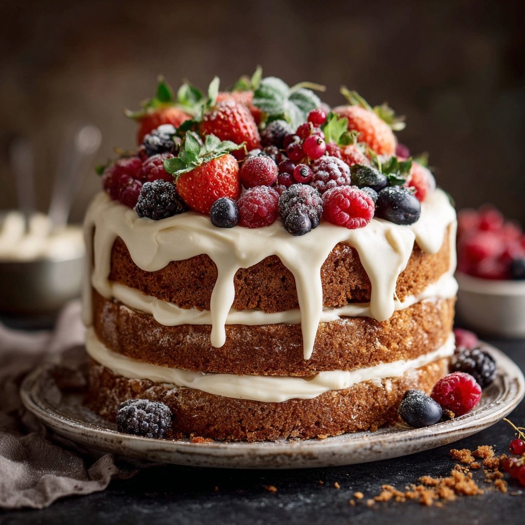 Vanille-Sahnetorte mit Früchten